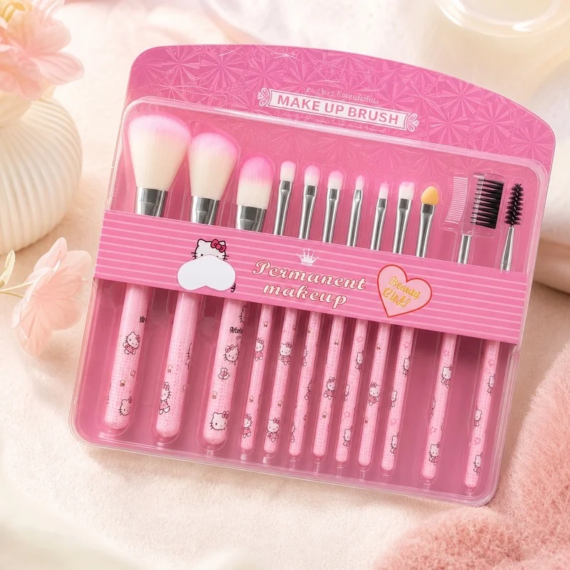 Beauty Makeup Tools Set - Hello Kitty 12-delige make-upborstelset Schattige roze